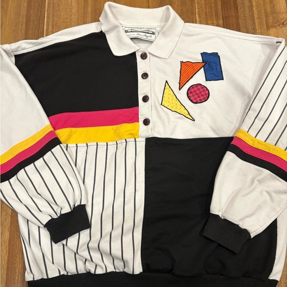 Vintage 80s Connie Mazzella Color Block Geometric Polo Sweatshirt